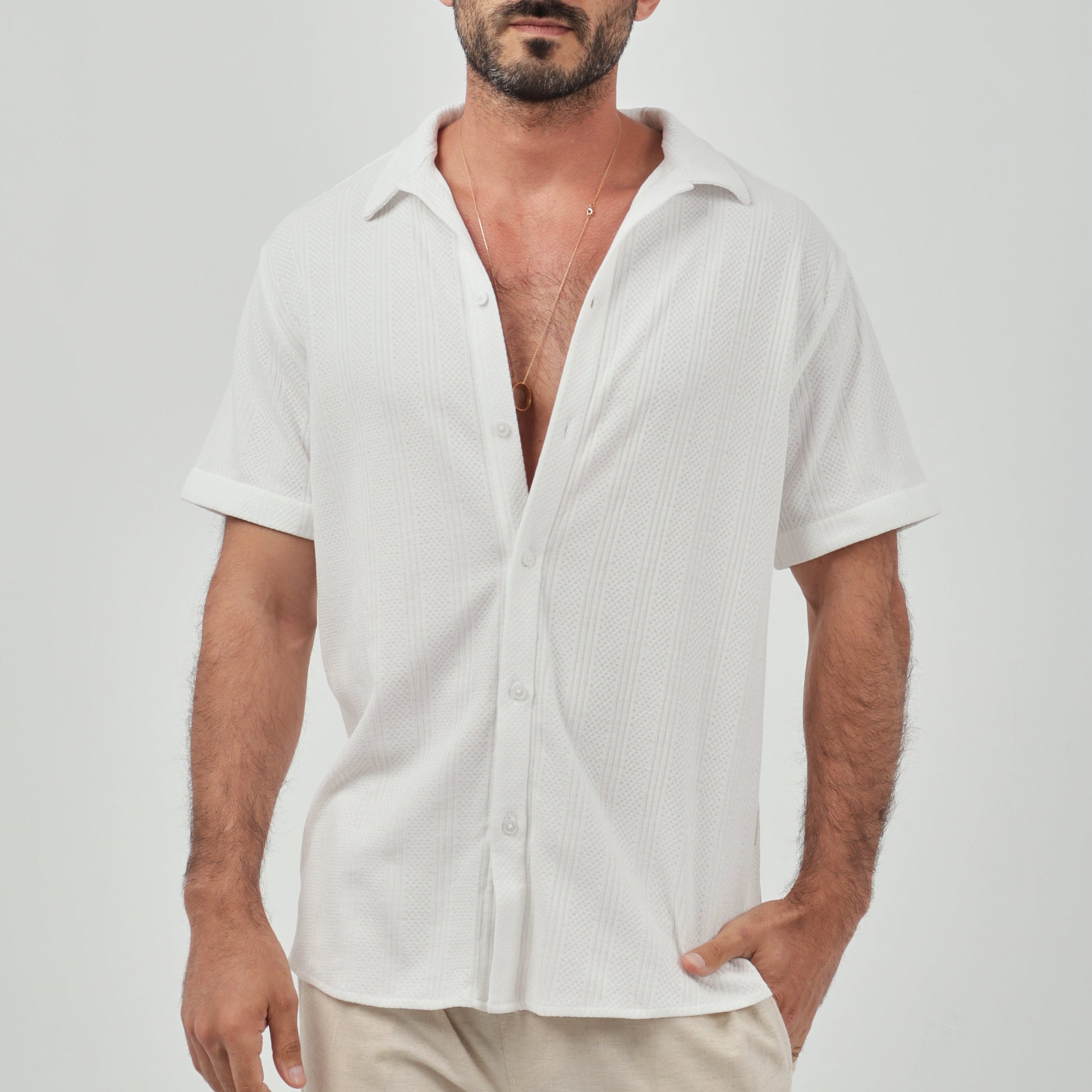White Jacquard Shirt - Beachill